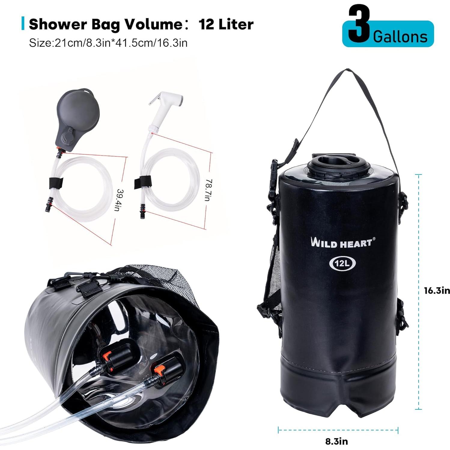 Ducha Camping WILD HEART 12L con Bomba de Pie y Manguera