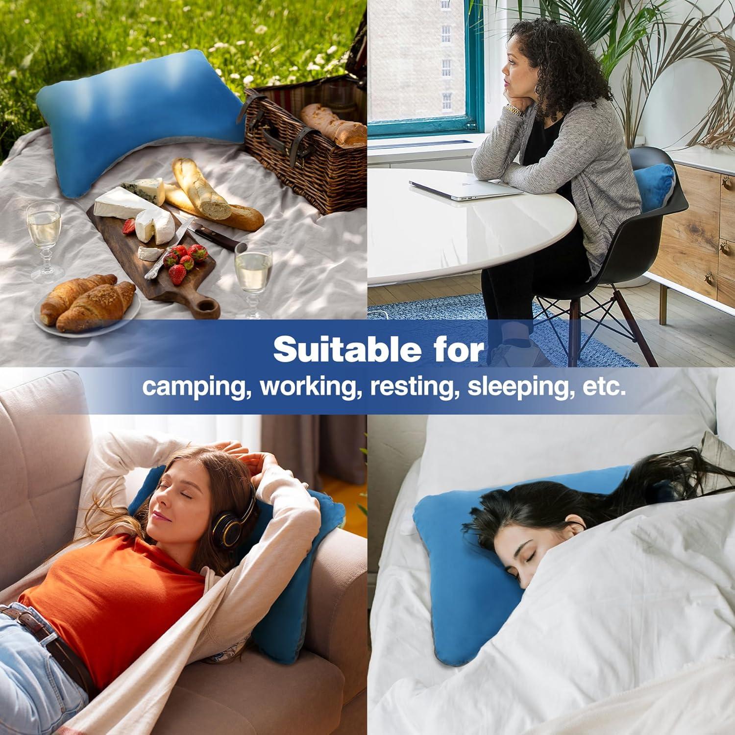 Almohada Viscoelástica REDCAMP para Camping 40x27cm Azul Gris