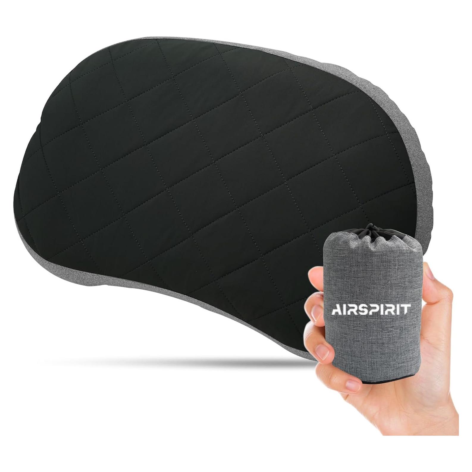 Almohada Inflable AIRSPIRIT 02 BK Negra, Compacta y Lavable