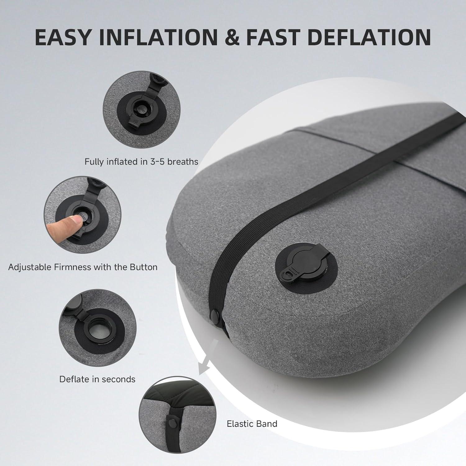 Almohada Inflable AIRSPIRIT 02 BK Negra, Compacta y Lavable