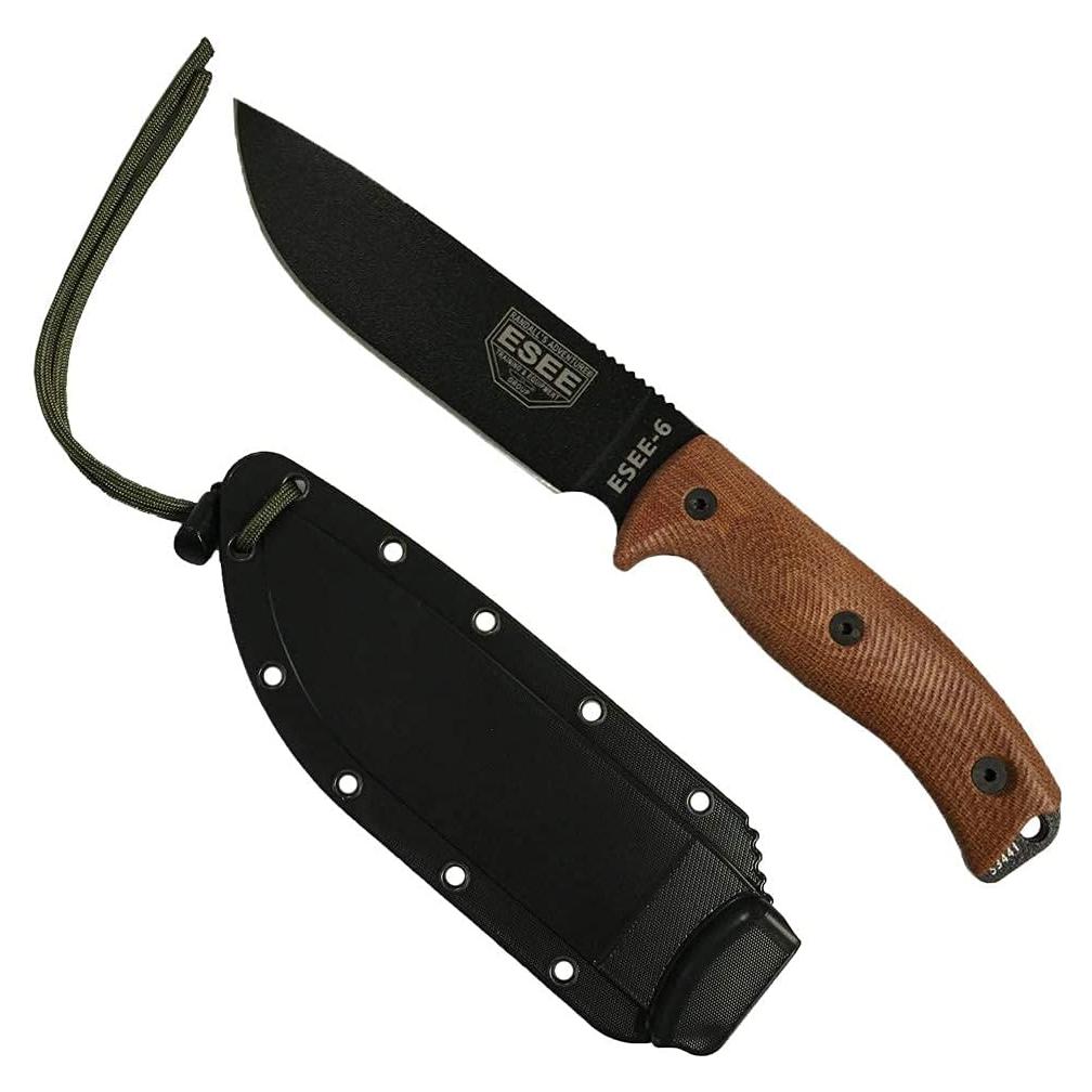 Cuchillo ESEE-6 de acero al carbono 1095 con funda ambidiestra