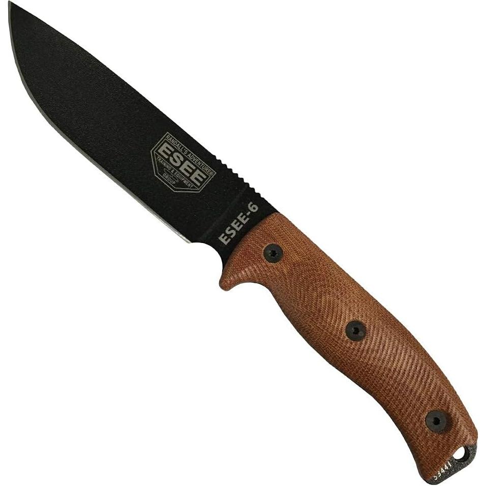 Cuchillo ESEE-6 de acero al carbono 1095 con funda ambidiestra