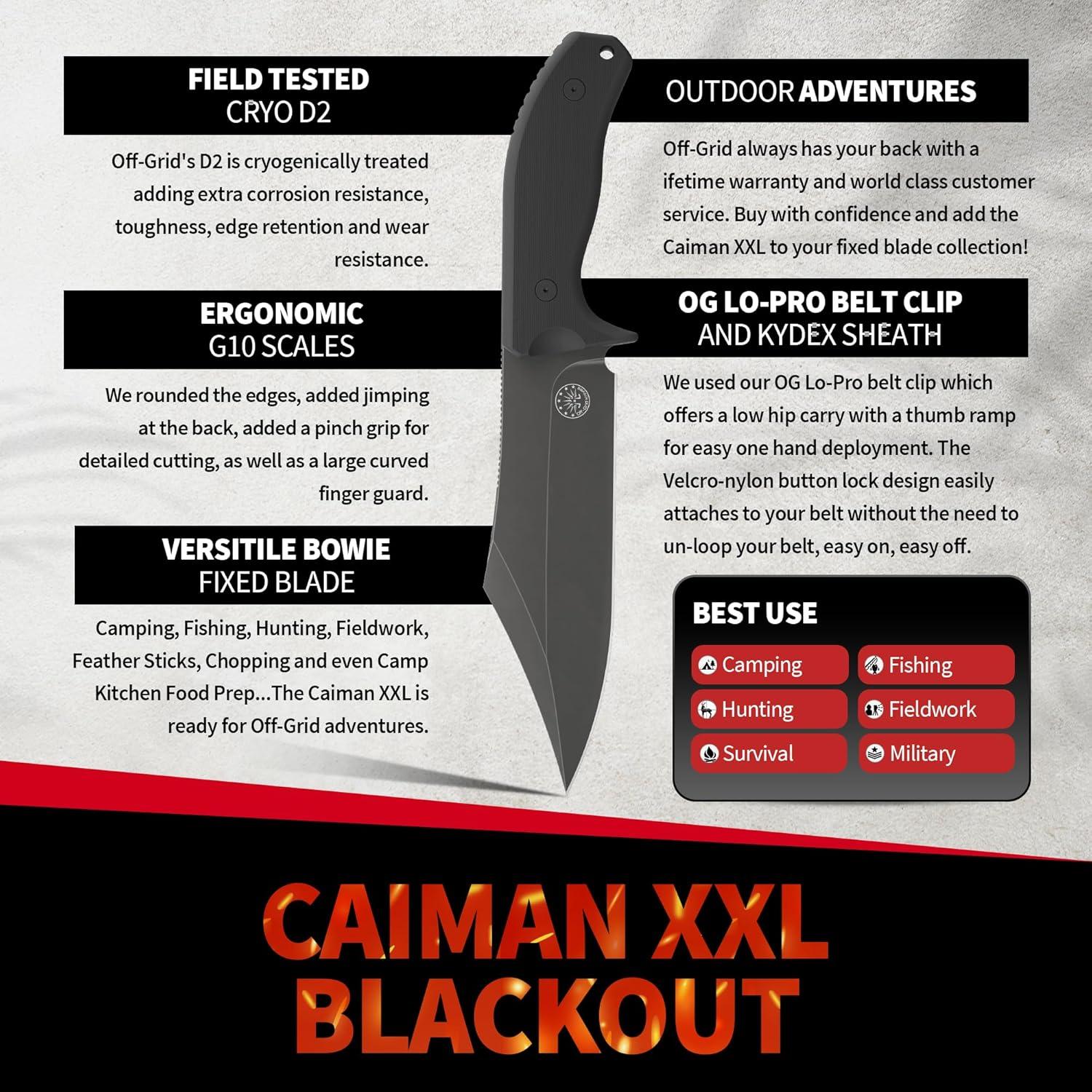 Cuchillo Fijo Bowie Off-Grid Caiman XXL Acero Cryo D2 17.78 cm