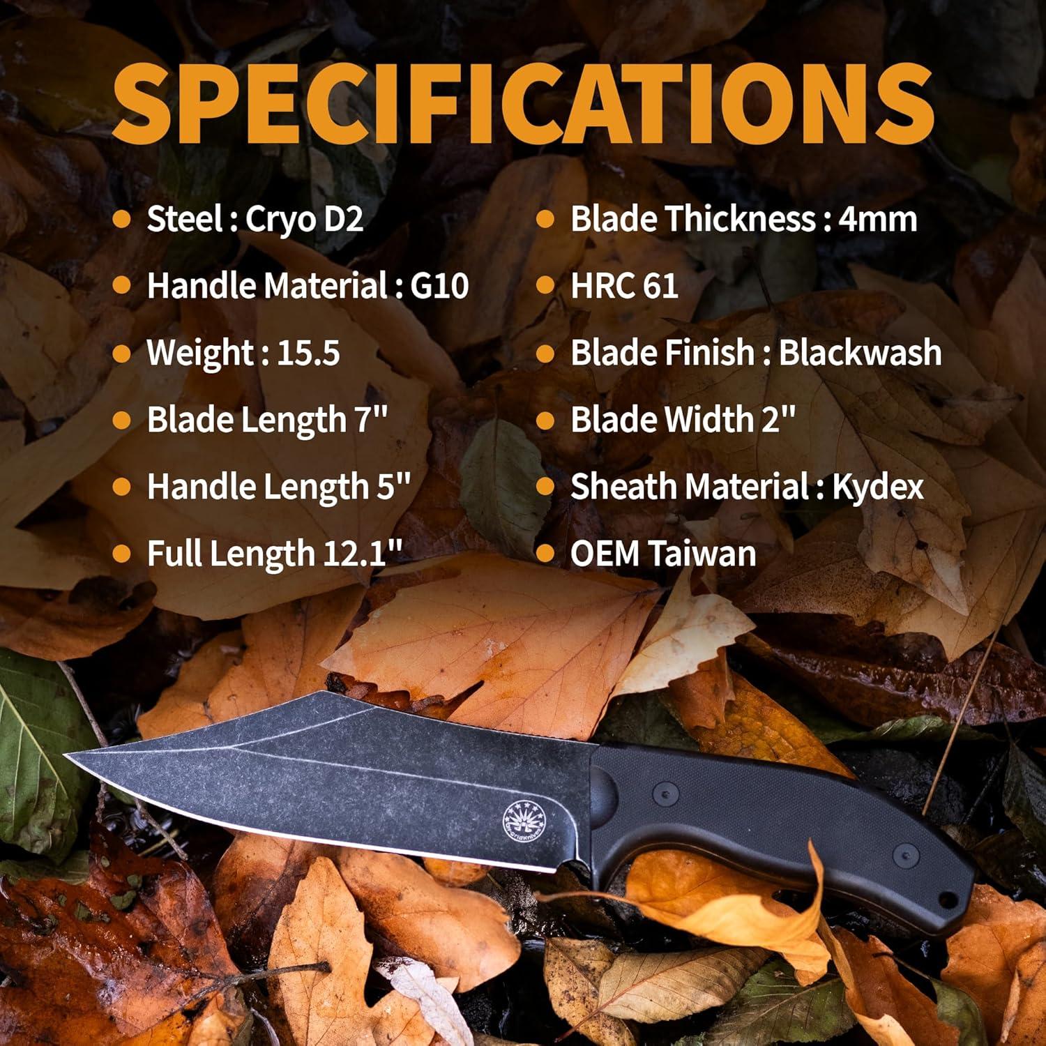 Cuchillo Fijo Bowie Off-Grid Caiman XXL Acero Cryo D2 17.78 cm
