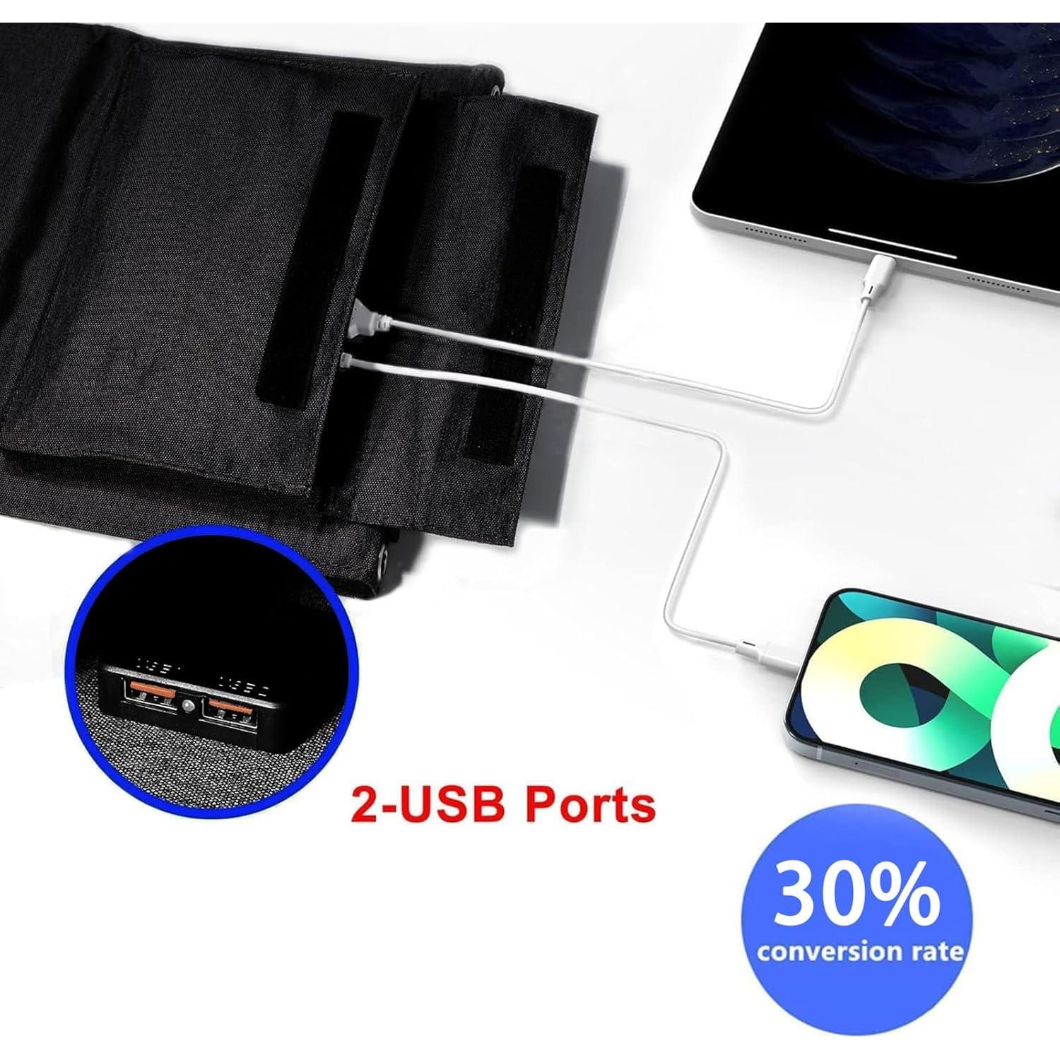 Portable Solar Panel 35W Mobile Phone Solar Charger with Dual USB Outputs Waterproof Smartphones Battery Charger Foldable Solar Charging Panel for Camping, Hiking and Outdoor Trip (Black)