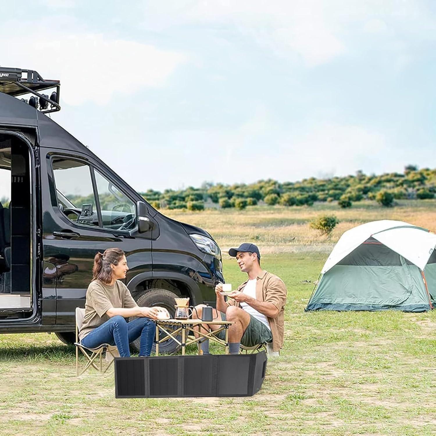 Portable Solar Panel 35W Mobile Phone Solar Charger with Dual USB Outputs Waterproof Smartphones Battery Charger Foldable Solar Charging Panel for Camping, Hiking and Outdoor Trip (Black)