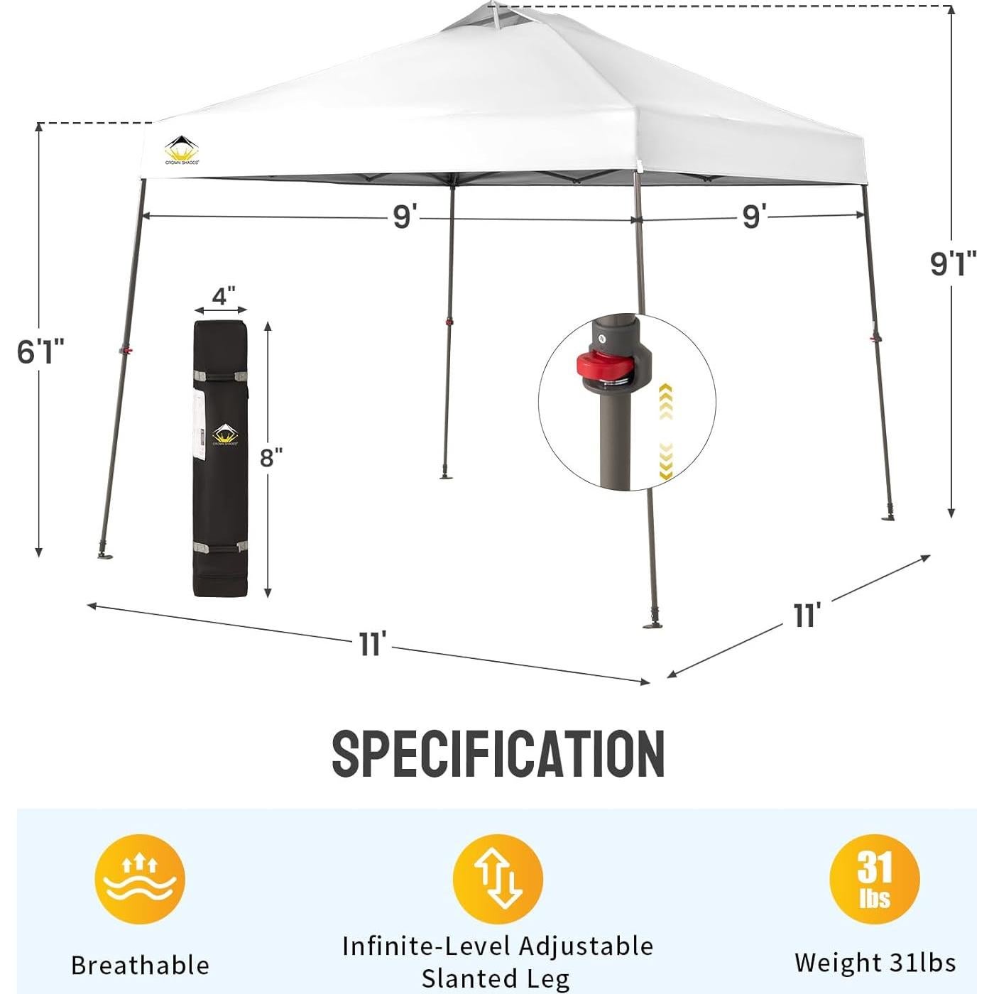 Carpa Plegable 9x9 CROWN SHADES - Montaje Rápido y Resistente