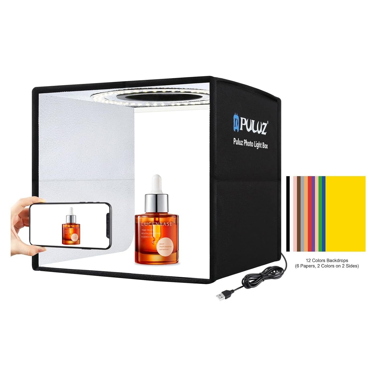 Caja de Luz Fotográfica PULUZ 25.4x25.4cm con LED y 12 Fondos