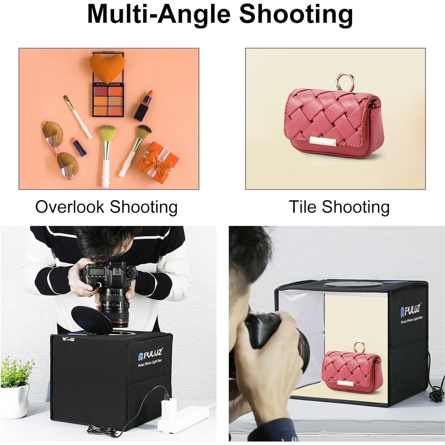 Caja de Luz Fotográfica PULUZ 25.4x25.4cm con LED y 12 Fondos