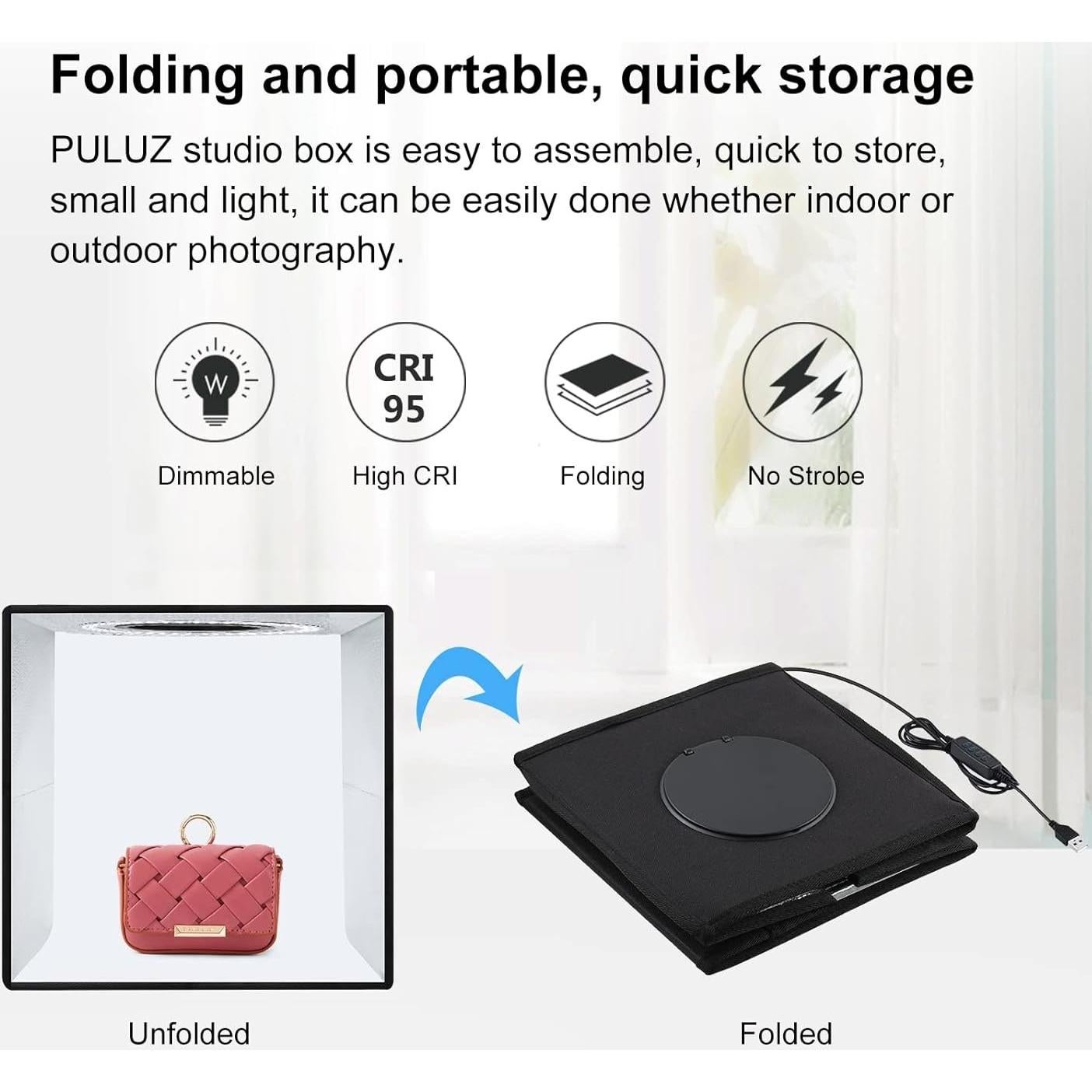 Caja de Luz Fotográfica PULUZ 25.4x25.4cm con LED y 12 Fondos