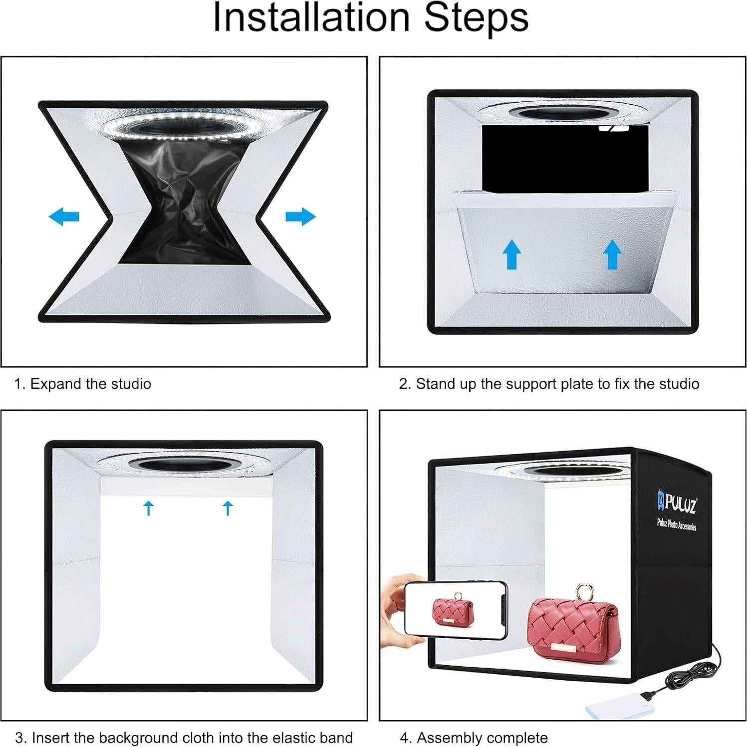 Caja de Luz Fotográfica PULUZ 25.4x25.4cm con LED y 12 Fondos
