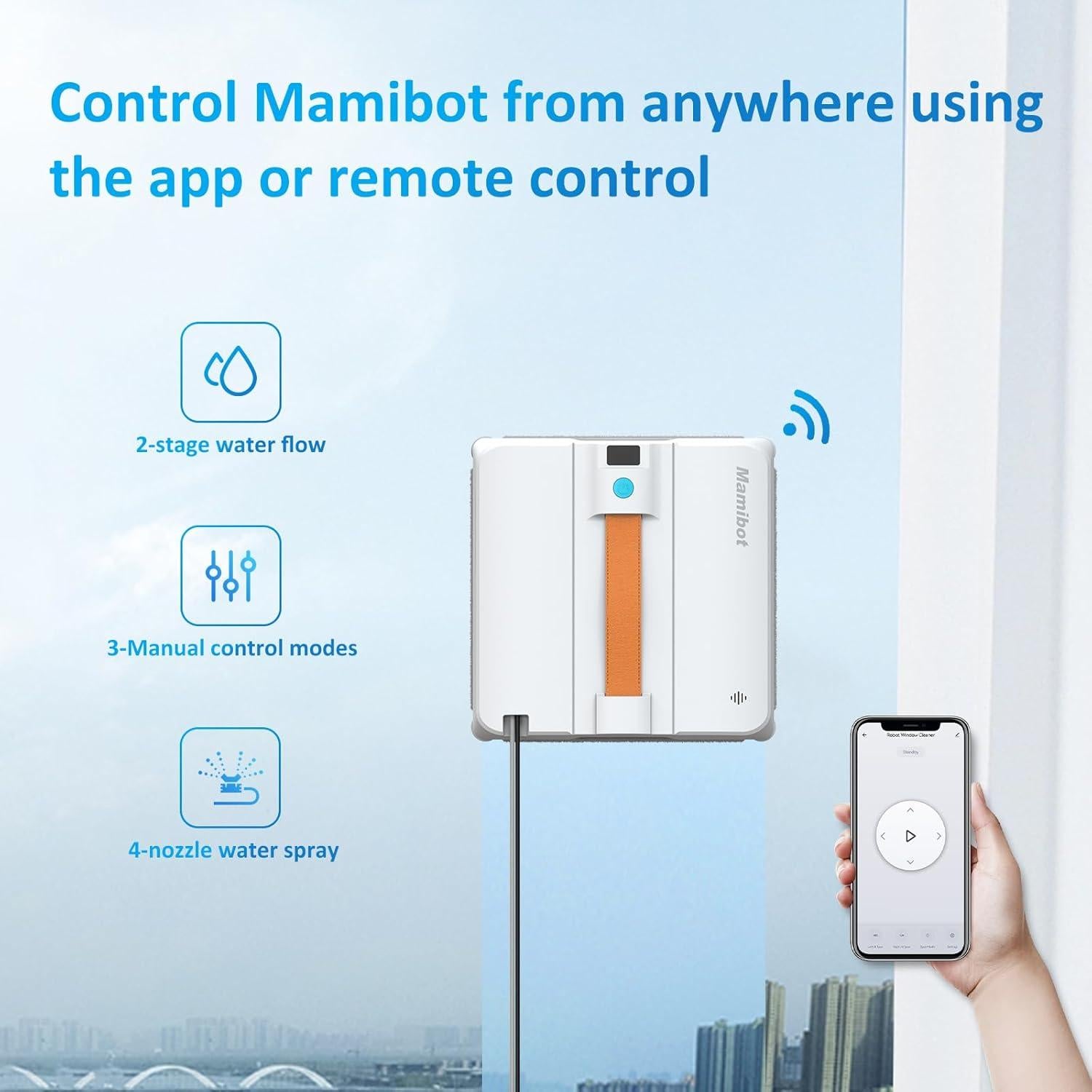 Mamibot W120-DP Robot Window Cleaner,Window Cleaner Robot with 4 Water Spray nozzles,3200 Pa Suction Power,Edge Detection Technology,Multiple Cleaning Modes,Remote/App Control