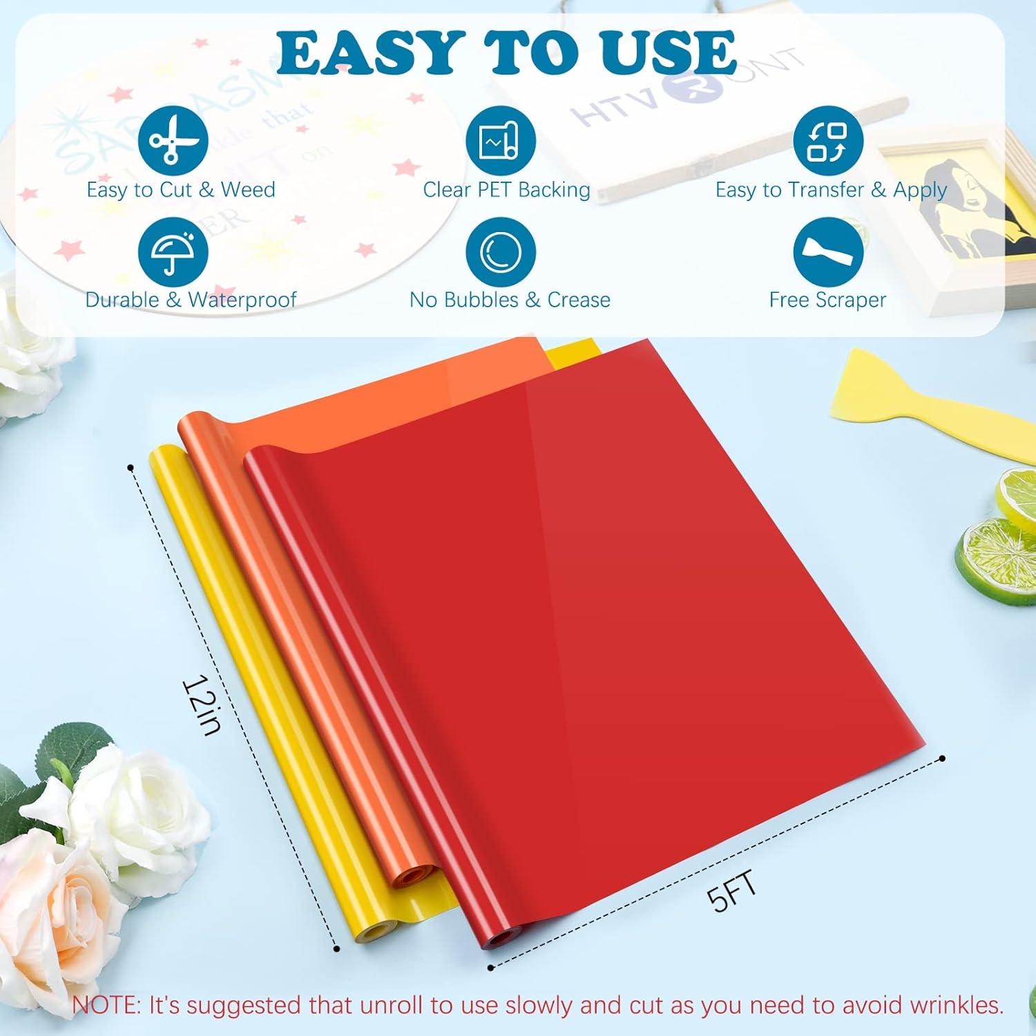 Vinilo Adhesivo Permanente HTVRONT 12 Rollos 30.48x152 cm