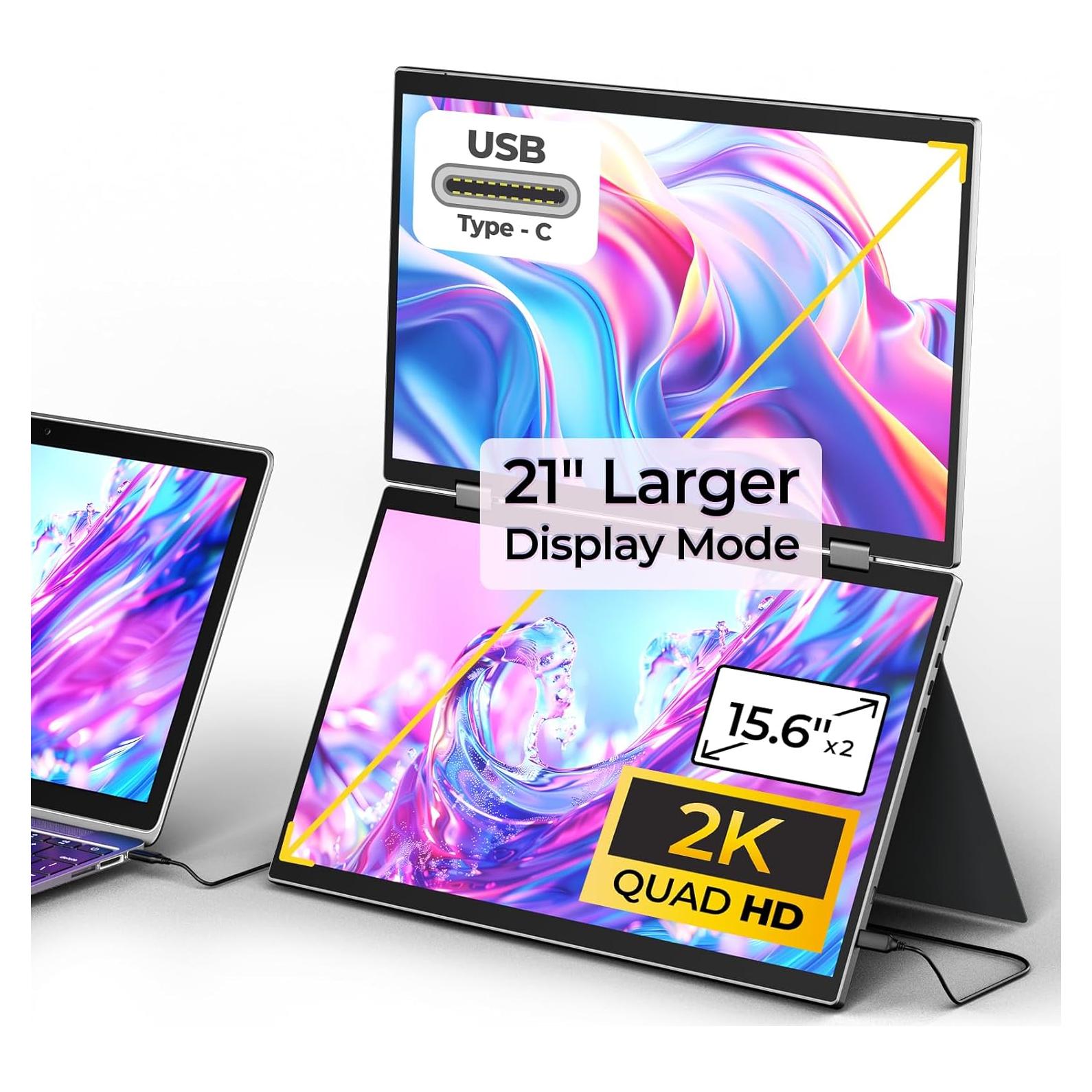 Monitor Doble Portátil YUBWVO 15.6" 2K USB-C Plegable