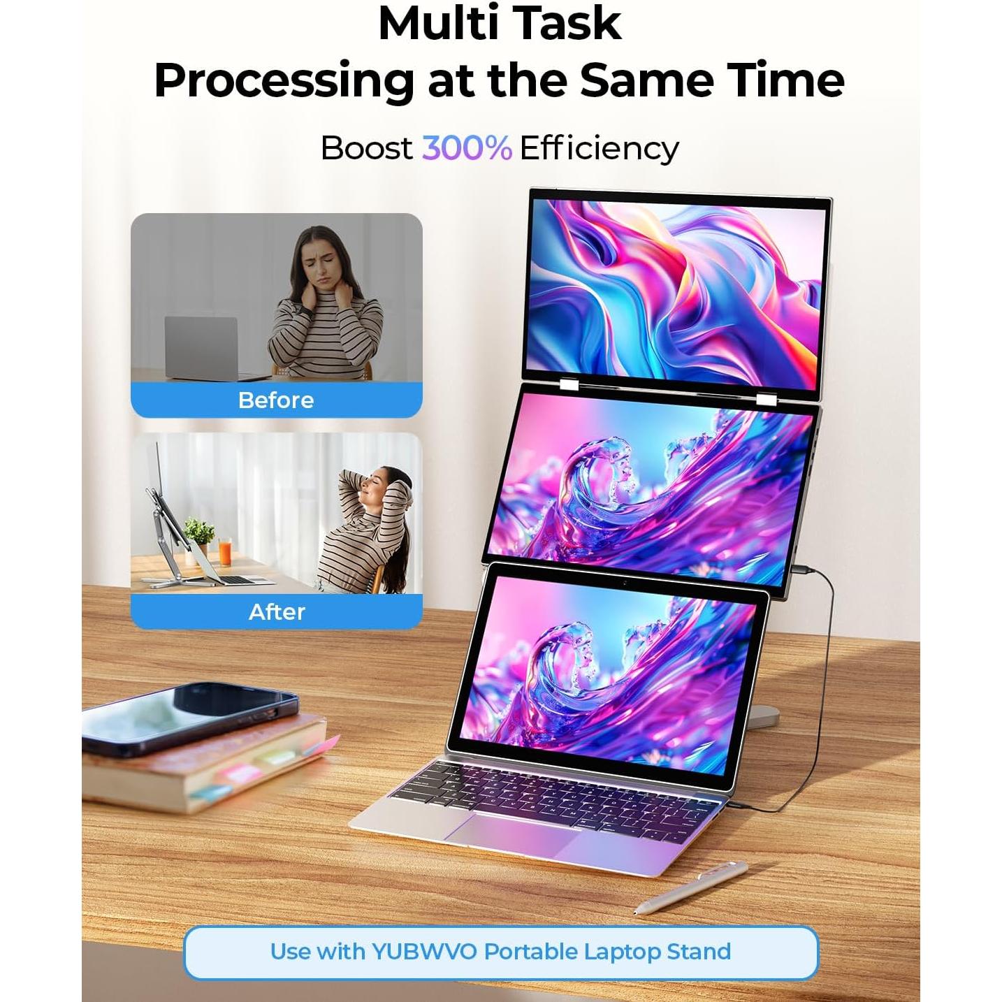 Monitor Doble Portátil YUBWVO 15.6" 2K USB-C Plegable