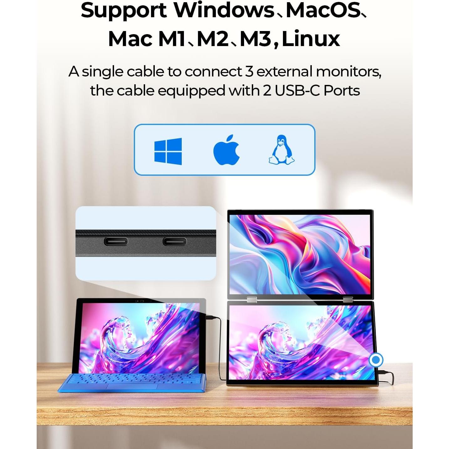 Monitor Doble Portátil YUBWVO 15.6" 2K USB-C Plegable