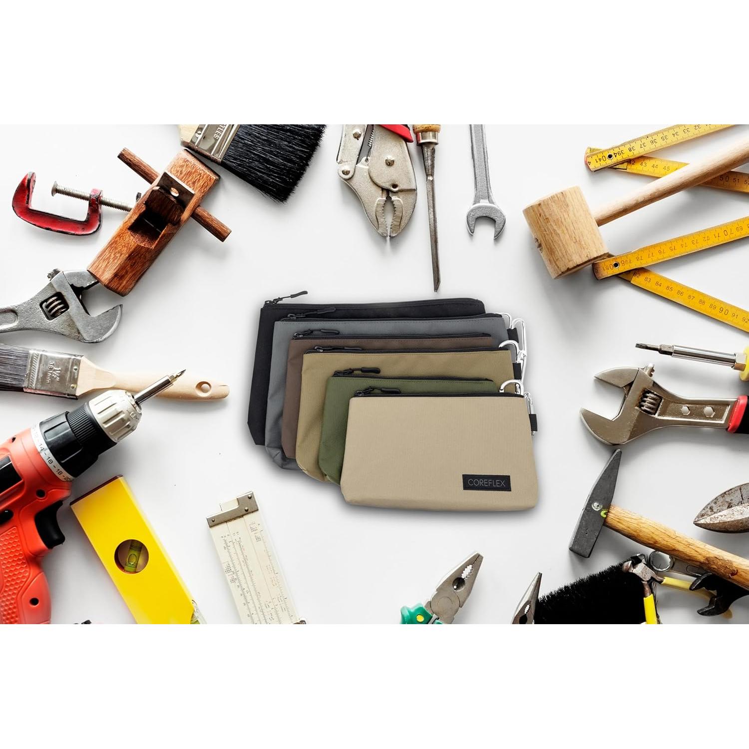 COREFLEX Premium Tool Pouch Zipper Bag, Small Tool Bag, Multipurpose Storage pouch, Heavy duty Flat Bottom Tool bag with YKK Zipper (3 pack Small 8inch)