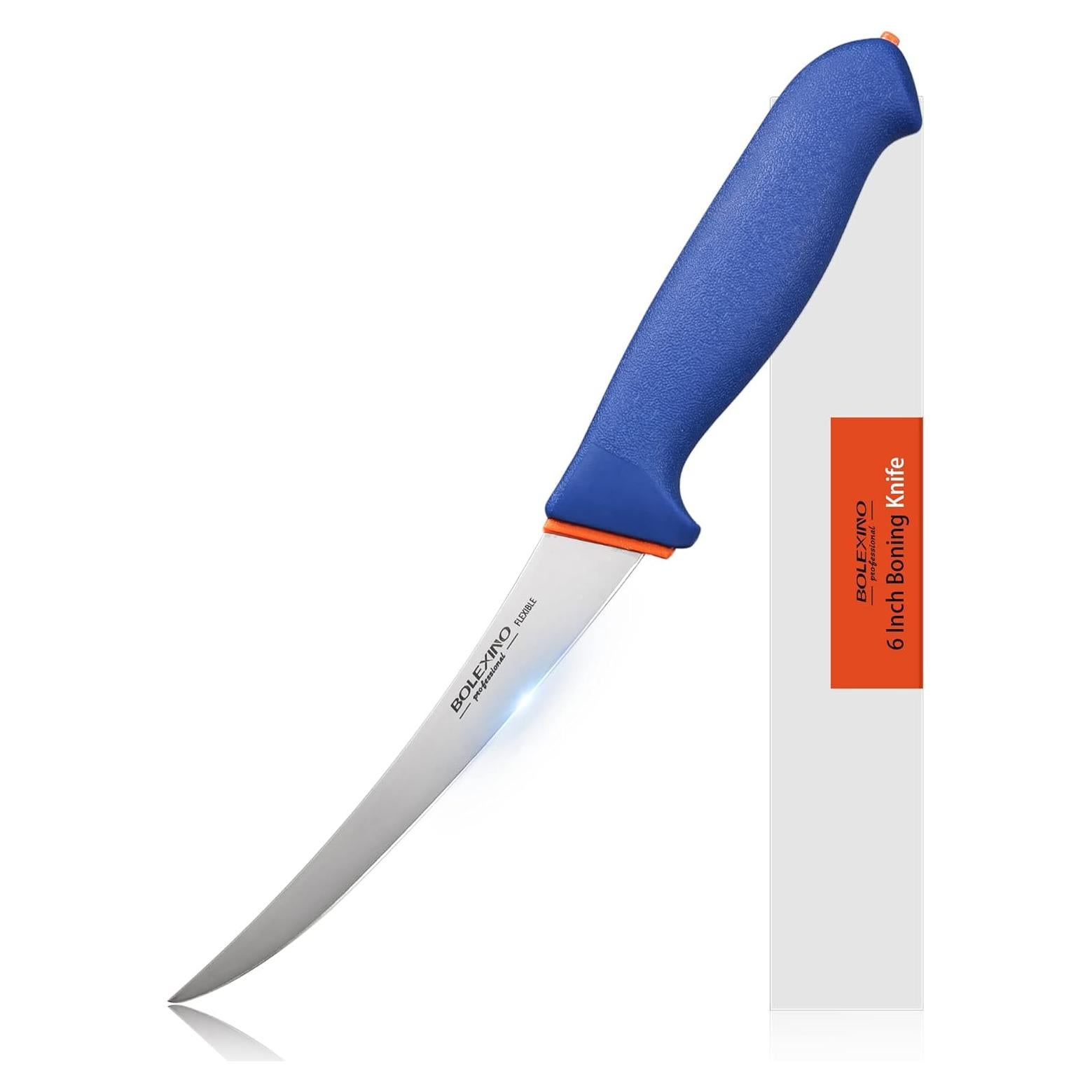 6 Inch Flexible Curved Boning Knife With Non-Slip Softgrip & Sharp Blade For Meat or Fish Deboning Filleting, For Kitchen Home Restaurant, X50CrMoV15 German Steel