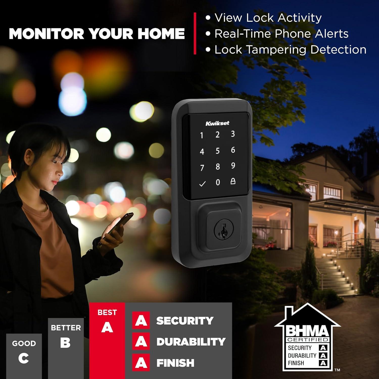 Cerradura Inteligente Kwikset Halo Wi-Fi, Pantalla Táctil, Negro Mate