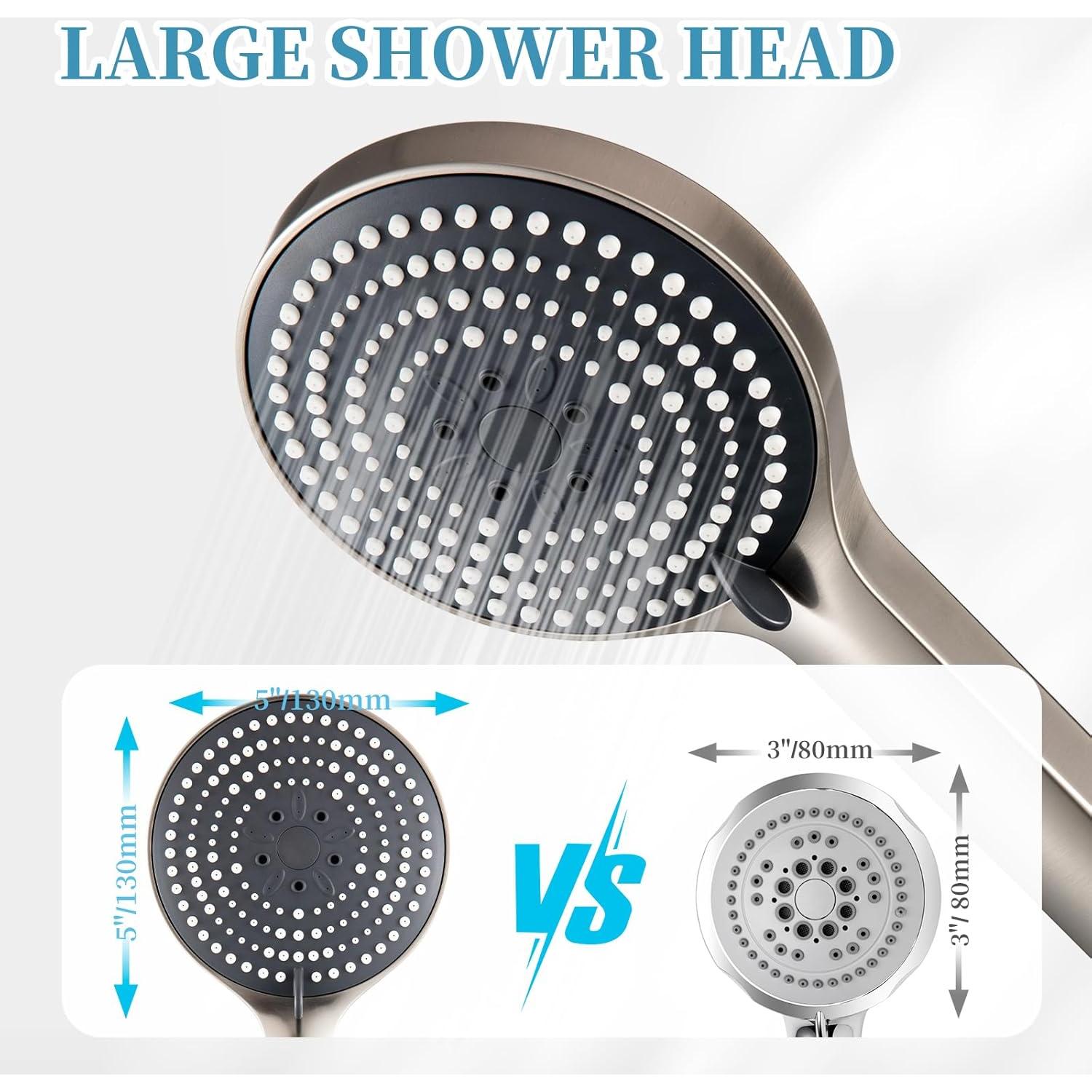 Cabezal de Ducha de Mano OFFO, Alta Presión 6 Modos Níquel Cepillado