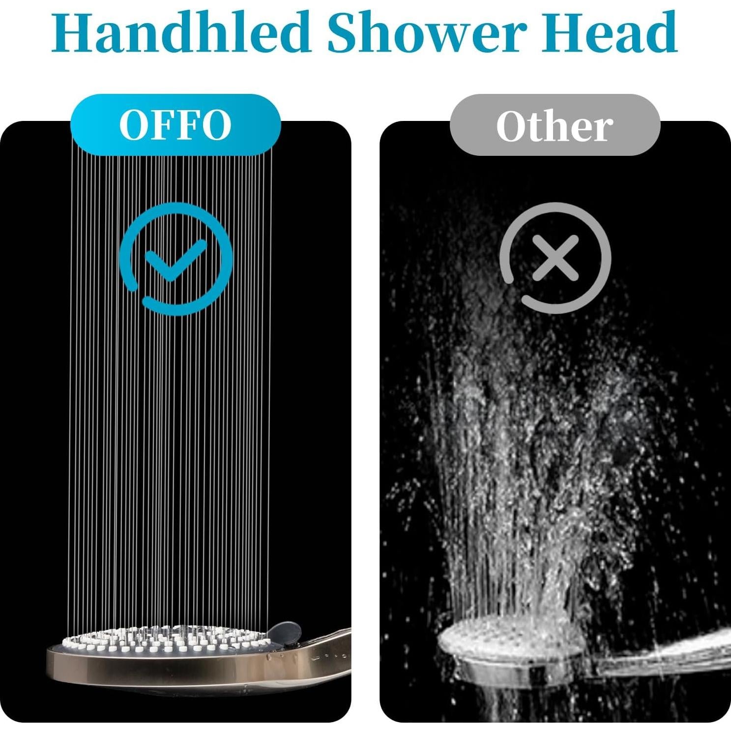 Cabezal de Ducha de Mano OFFO, Alta Presión 6 Modos Níquel Cepillado