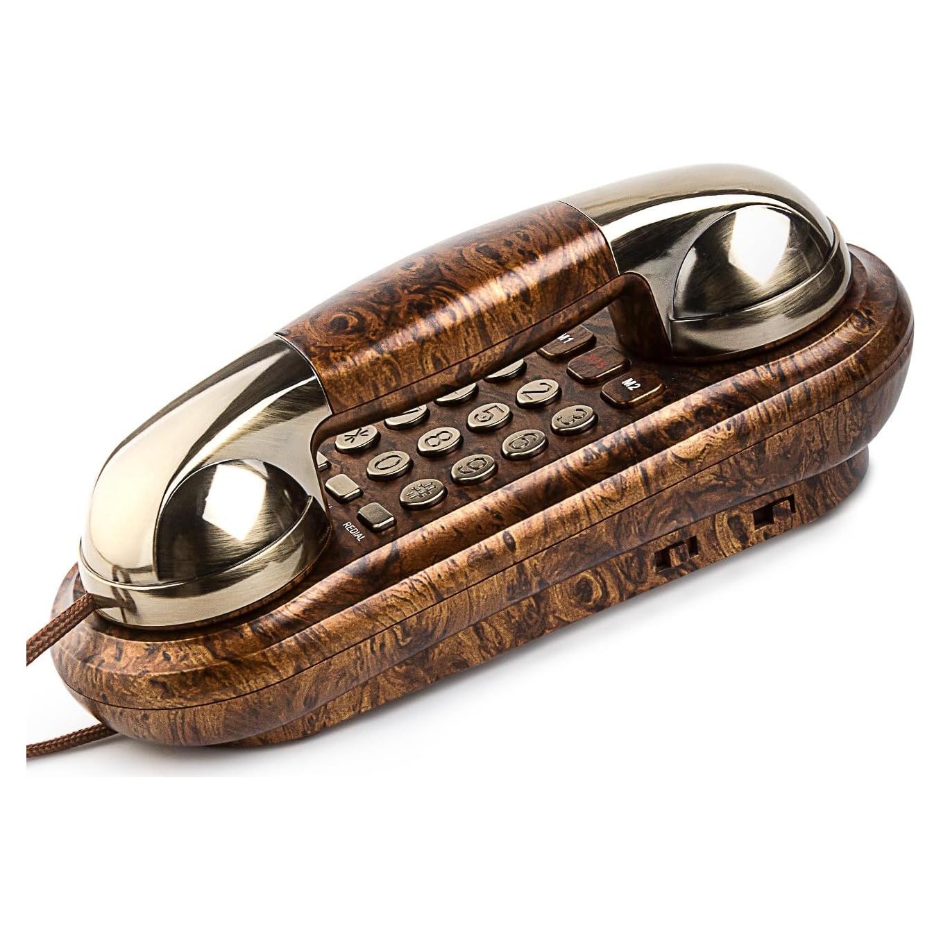 Sangyn Corded Phone Vintage Wood Grain Wall Phone, No AC Power Required, 3 Speed Dial Keys, Big Buttons, Loud Mechanical Ringer, Volume Control, Redial, Mute, Flash, Landline Phone for Home House