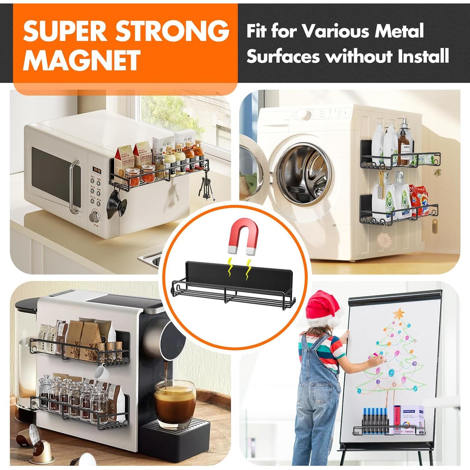 Estante Magnético para Especias SUNALLY - 4 Piezas, Negro