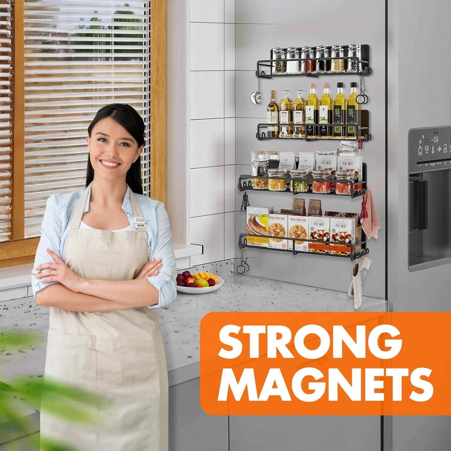 Estante Magnético para Especias SUNALLY - 4 Piezas, Negro