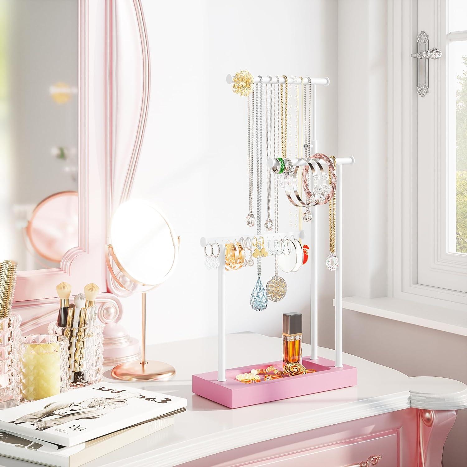 Organizador de Joyería SRIWATANA Rosa y Blanco, Soporte Alto