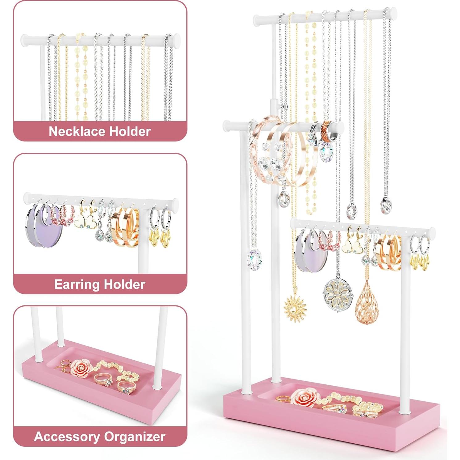 Organizador de Joyería SRIWATANA Rosa y Blanco, Soporte Alto