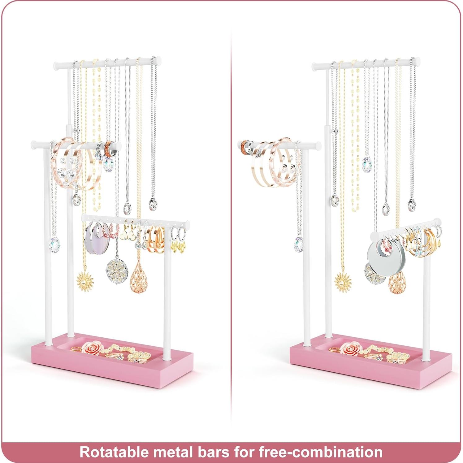 Organizador de Joyería SRIWATANA Rosa y Blanco, Soporte Alto