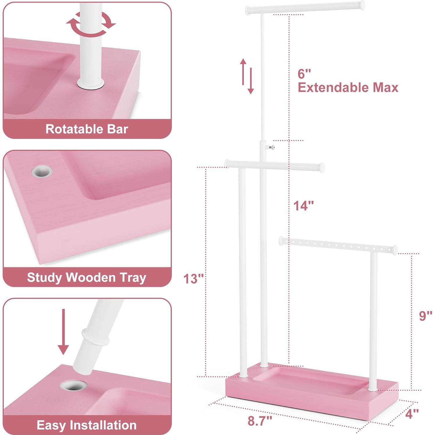 Organizador de Joyería SRIWATANA Rosa y Blanco, Soporte Alto