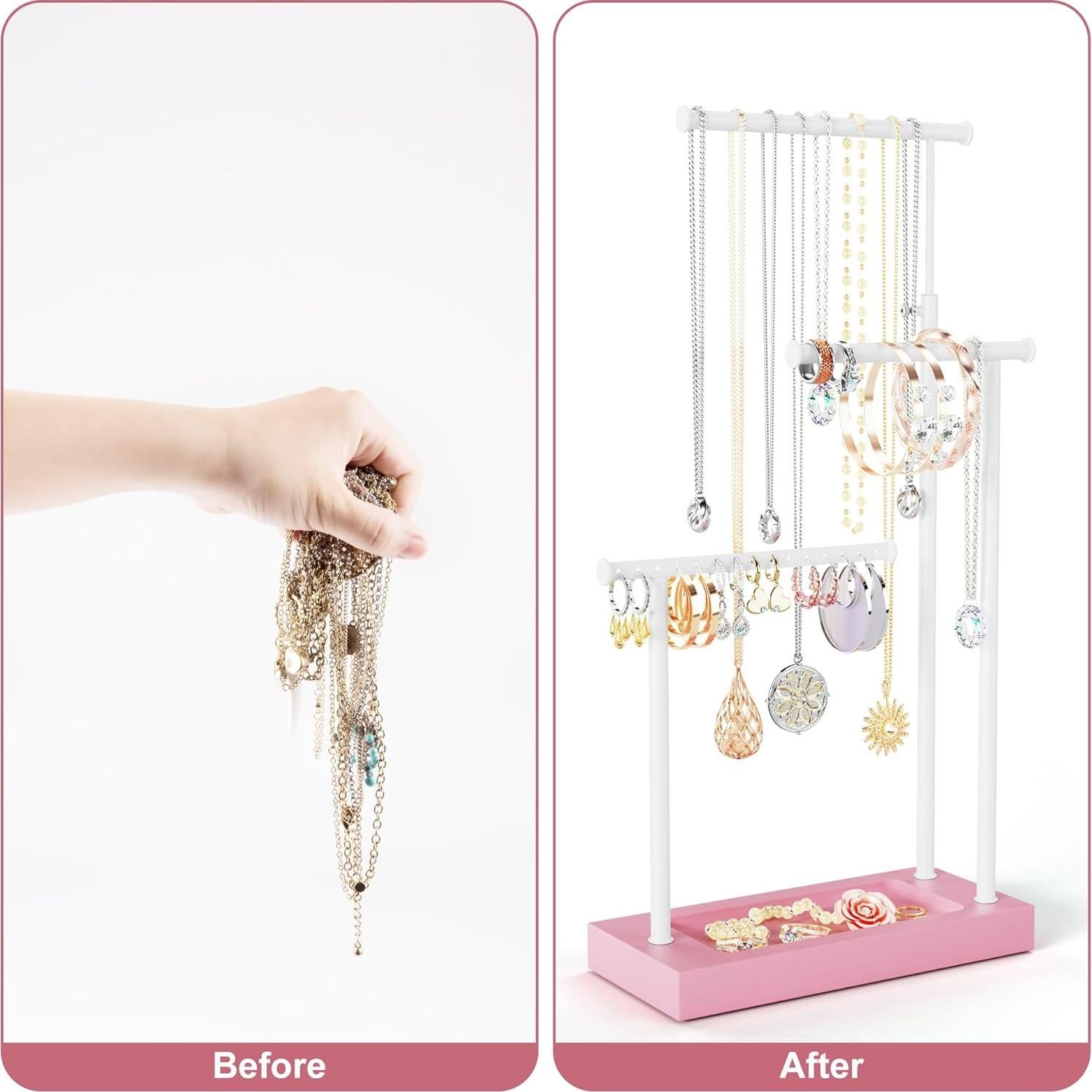 Organizador de Joyería SRIWATANA Rosa y Blanco, Soporte Alto