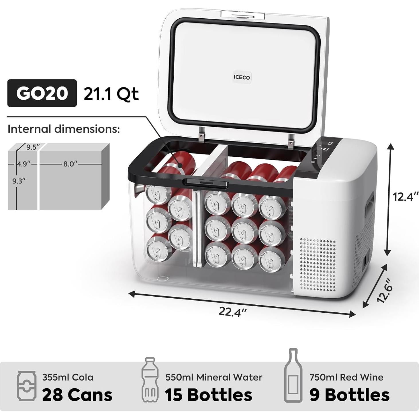 Refrigerador Portátil ICECO GO20 21L Doble Zona 12V Gris
