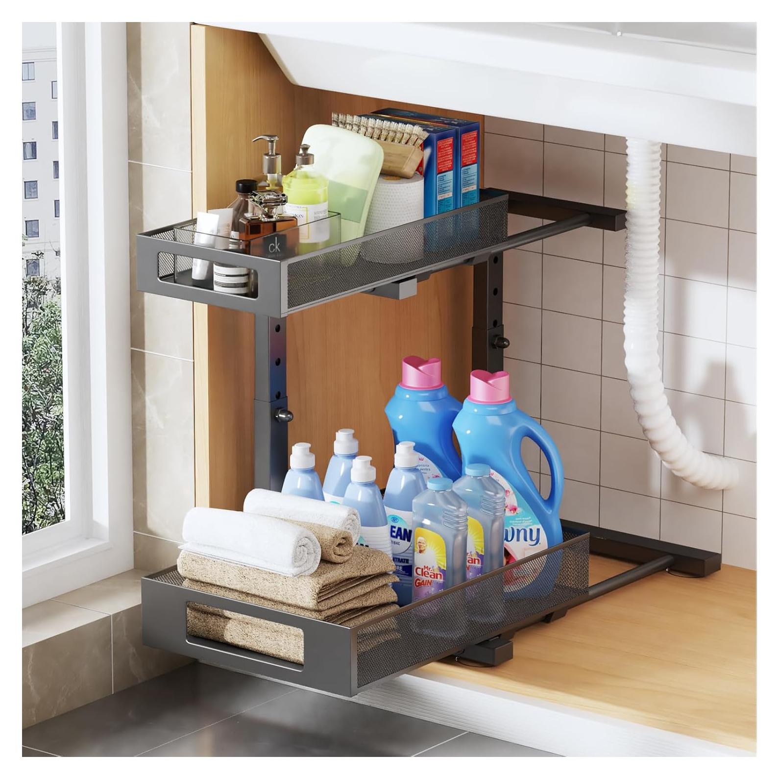 Organizador Bajo Fregadero Biboraya 2 Niveles Ajustable Negro