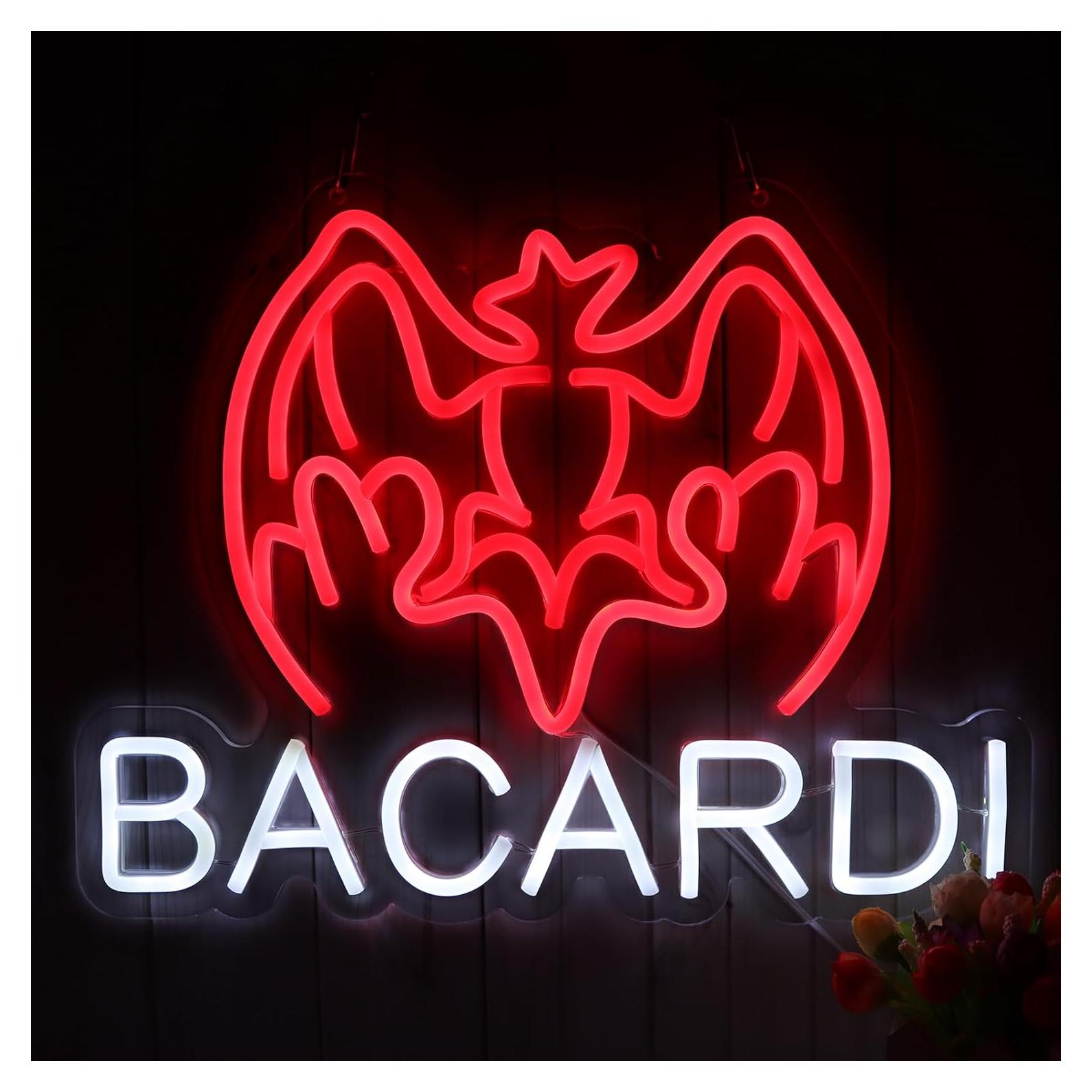 Cartel de neón Bacardi Rum LED 33x43 cm para bar y decoración