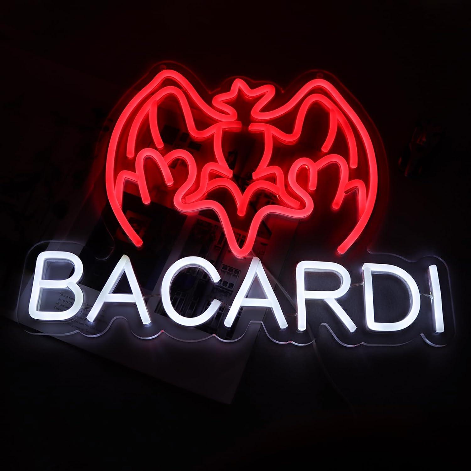 Cartel de neón Bacardi Rum LED 33x43 cm para bar y decoración