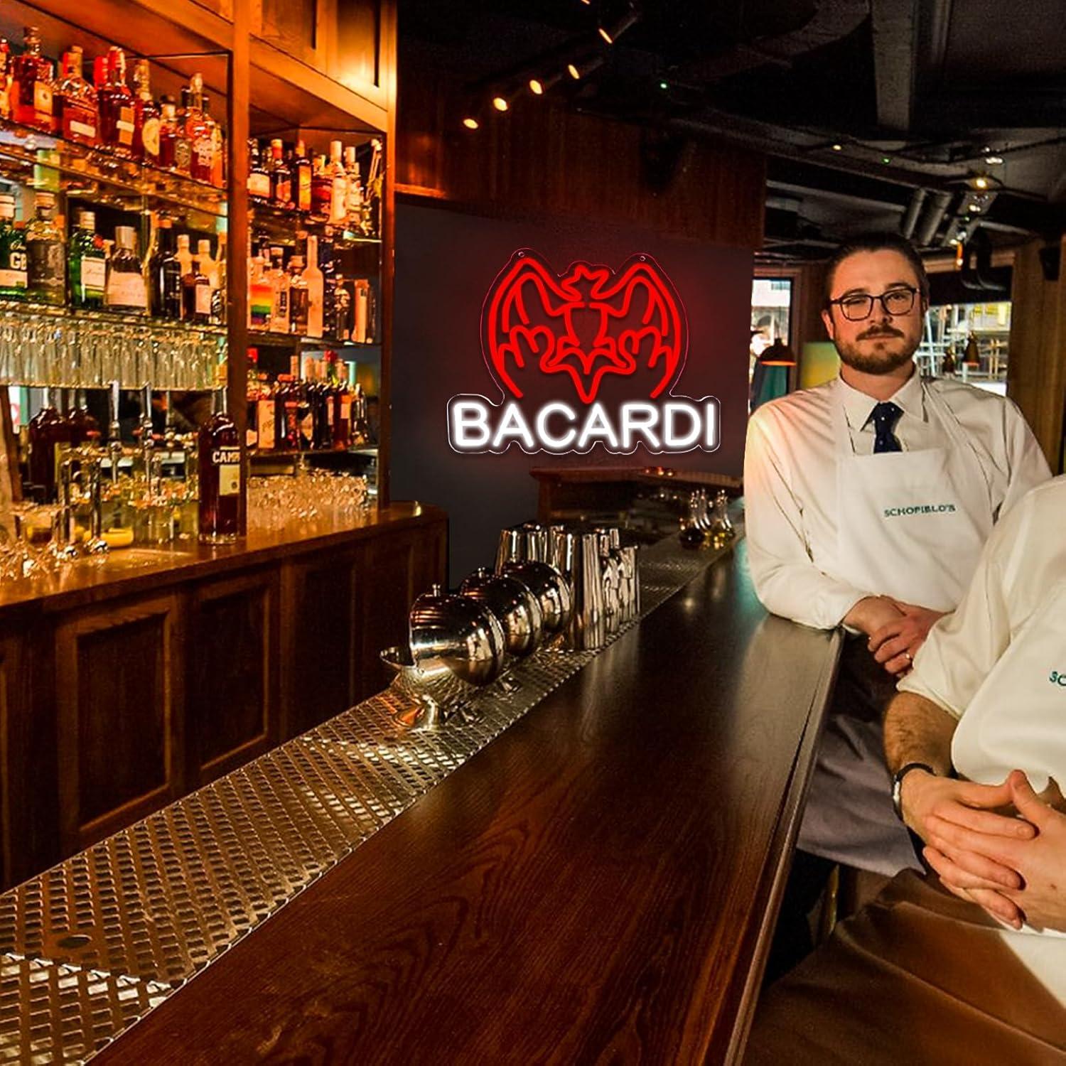 Cartel de neón Bacardi Rum LED 33x43 cm para bar y decoración