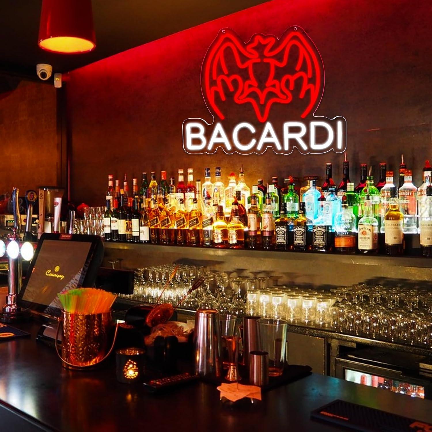 Cartel de neón Bacardi Rum LED 33x43 cm para bar y decoración