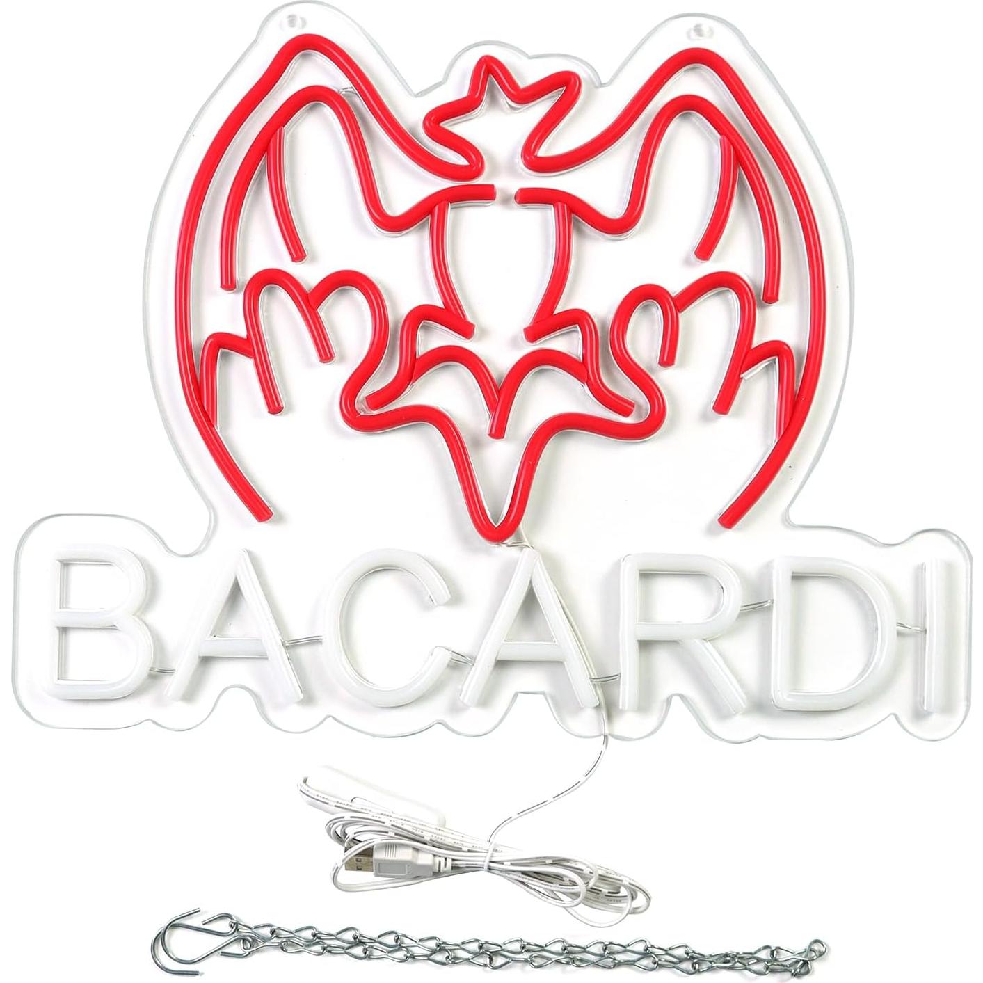 Cartel de neón Bacardi Rum LED 33x43 cm para bar y decoración