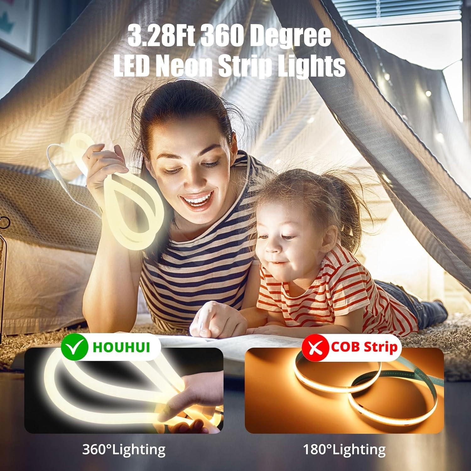 Luces de Cuerda de Neón LED HOUHUI 1m Blanca Cálida IP65