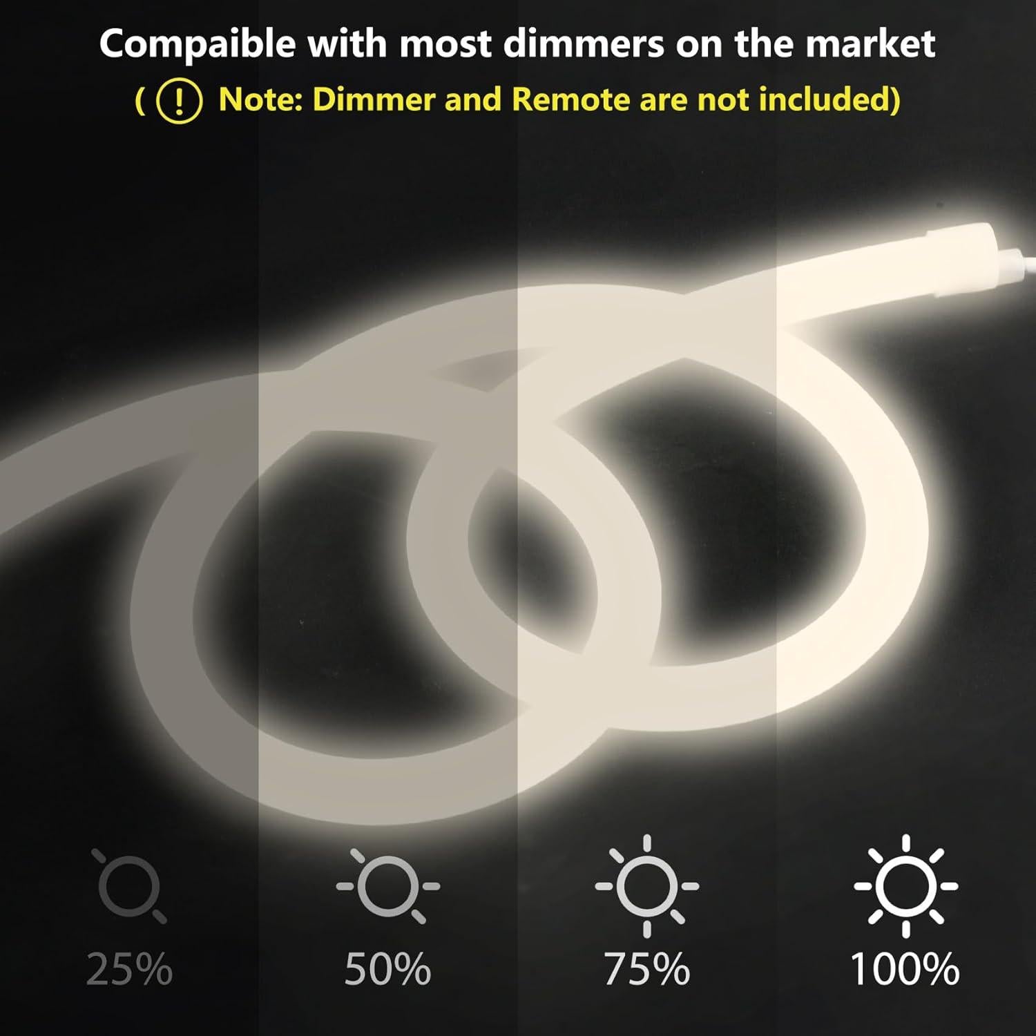 Luces de Cuerda de Neón LED HOUHUI 1m Blanca Cálida IP65