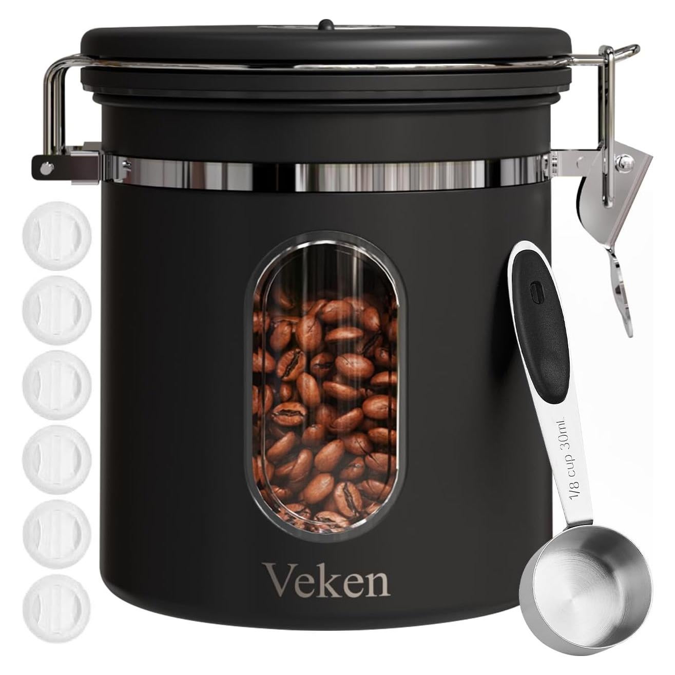 Contenedor de Café Veken 0.45 kg Acero Inoxidable Hermético Negro