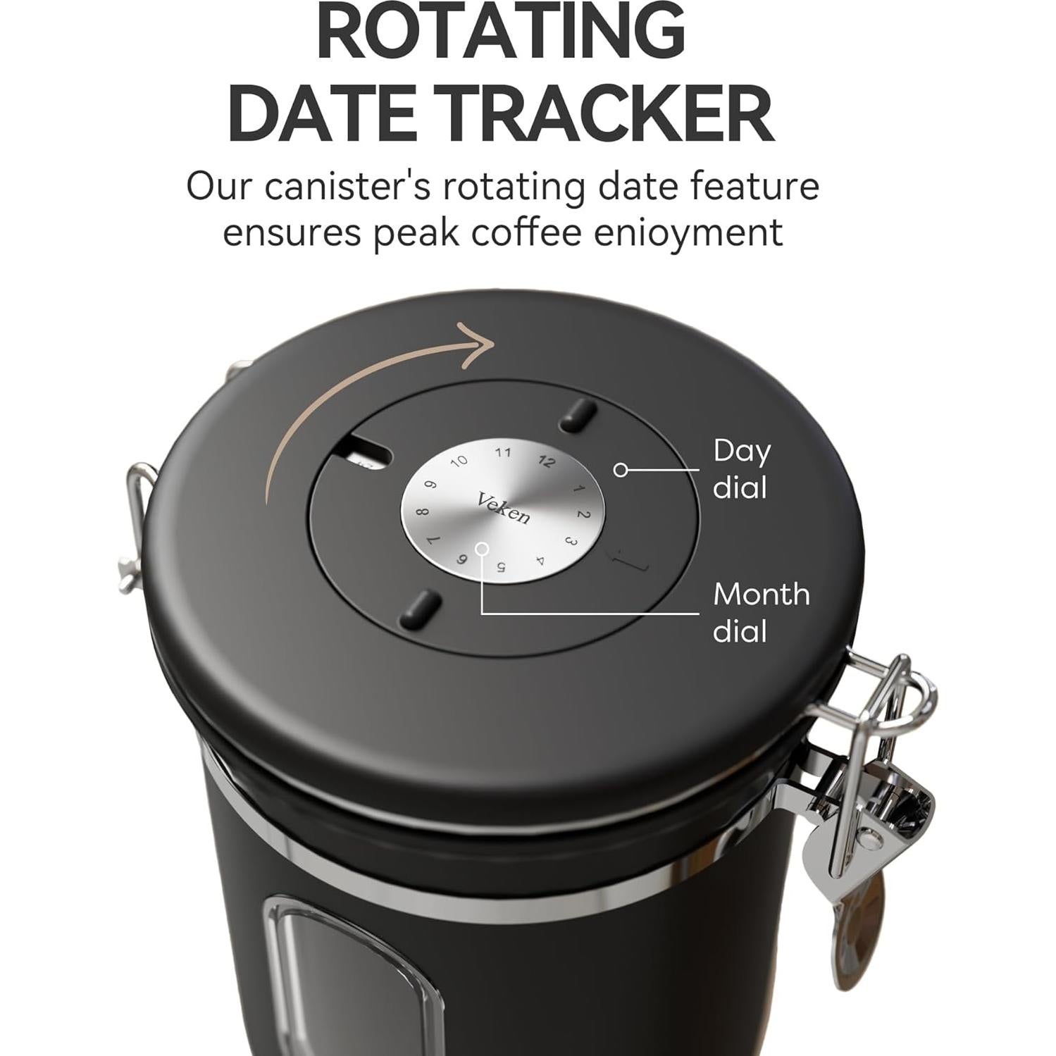 Contenedor de Café Veken 0.45 kg Acero Inoxidable Hermético Negro
