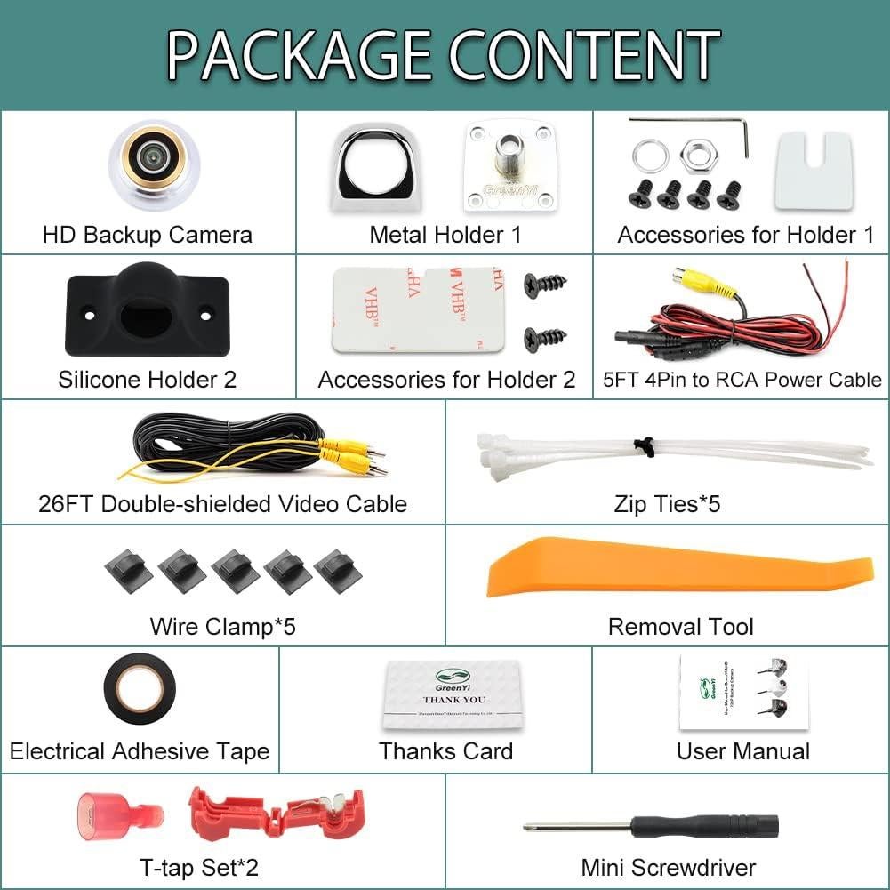 Cámara de Respaldo GreenYi AHD 720P con Bisel Dorado 170°