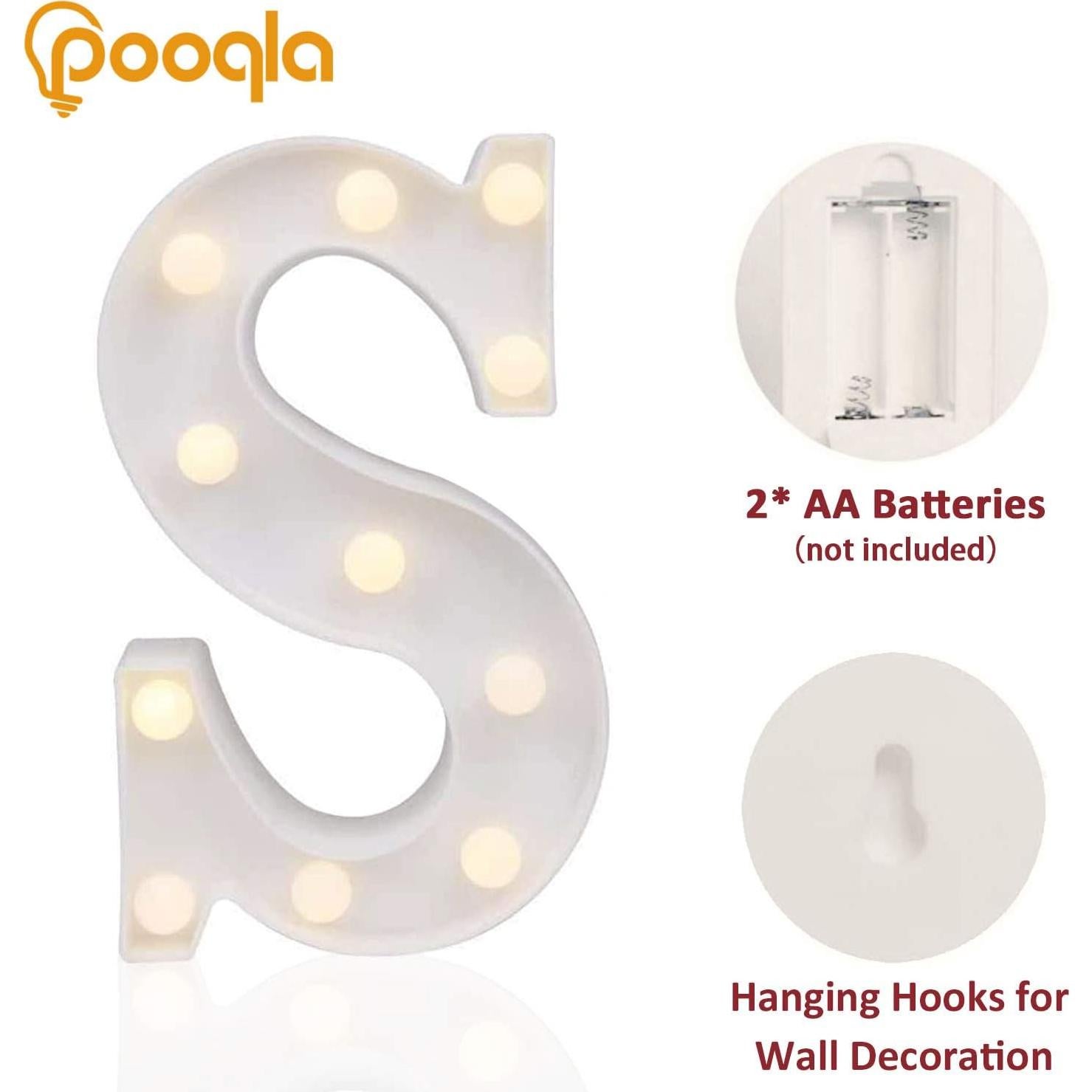Luz LED Decorativa Letra S Pooqla - 27 Caracteres Alfabéticos