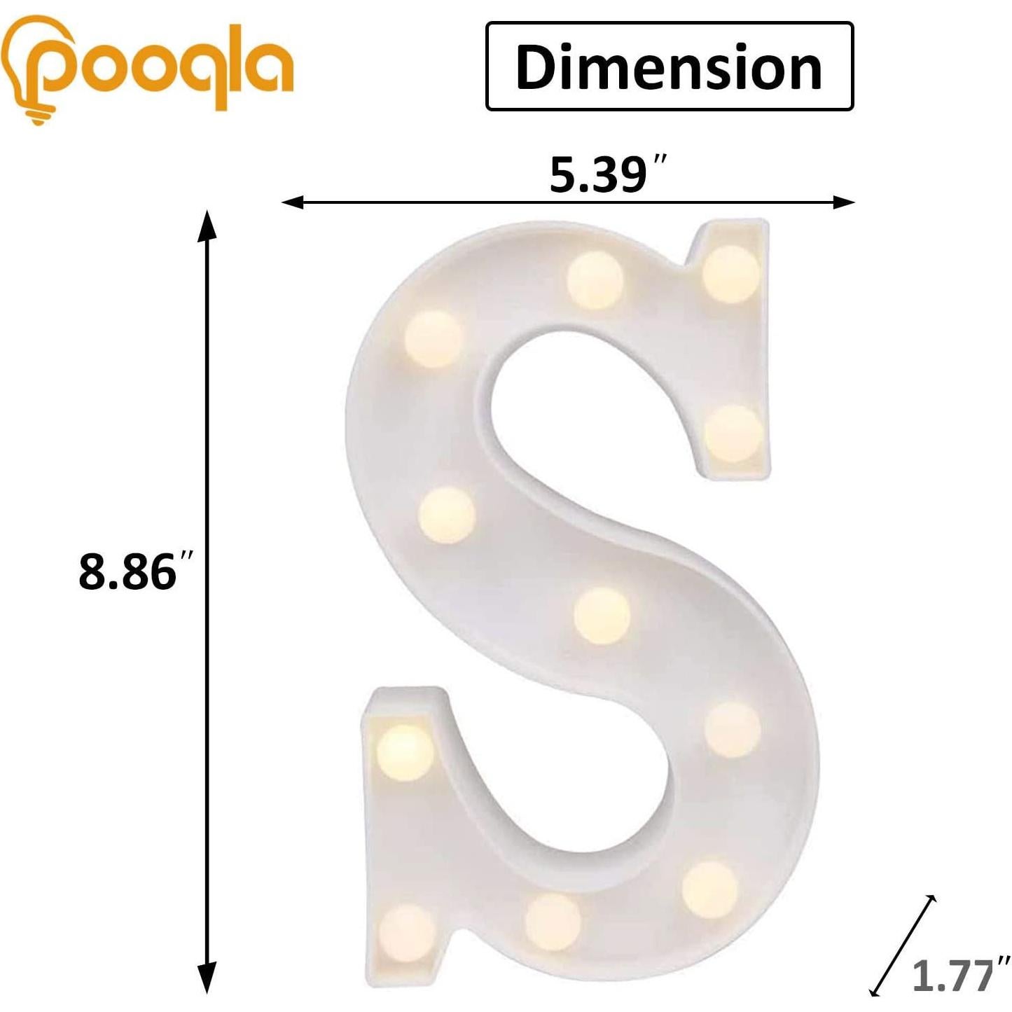 Luz LED Decorativa Letra S Pooqla - 27 Caracteres Alfabéticos