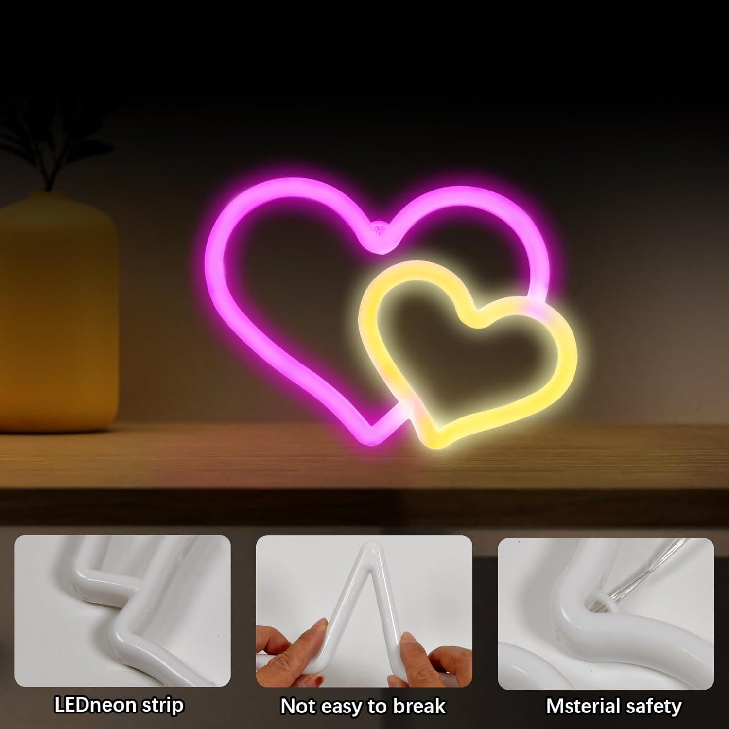 Luz de Neón Rosa Corazón BRIGHTDECK con USB y Pilas