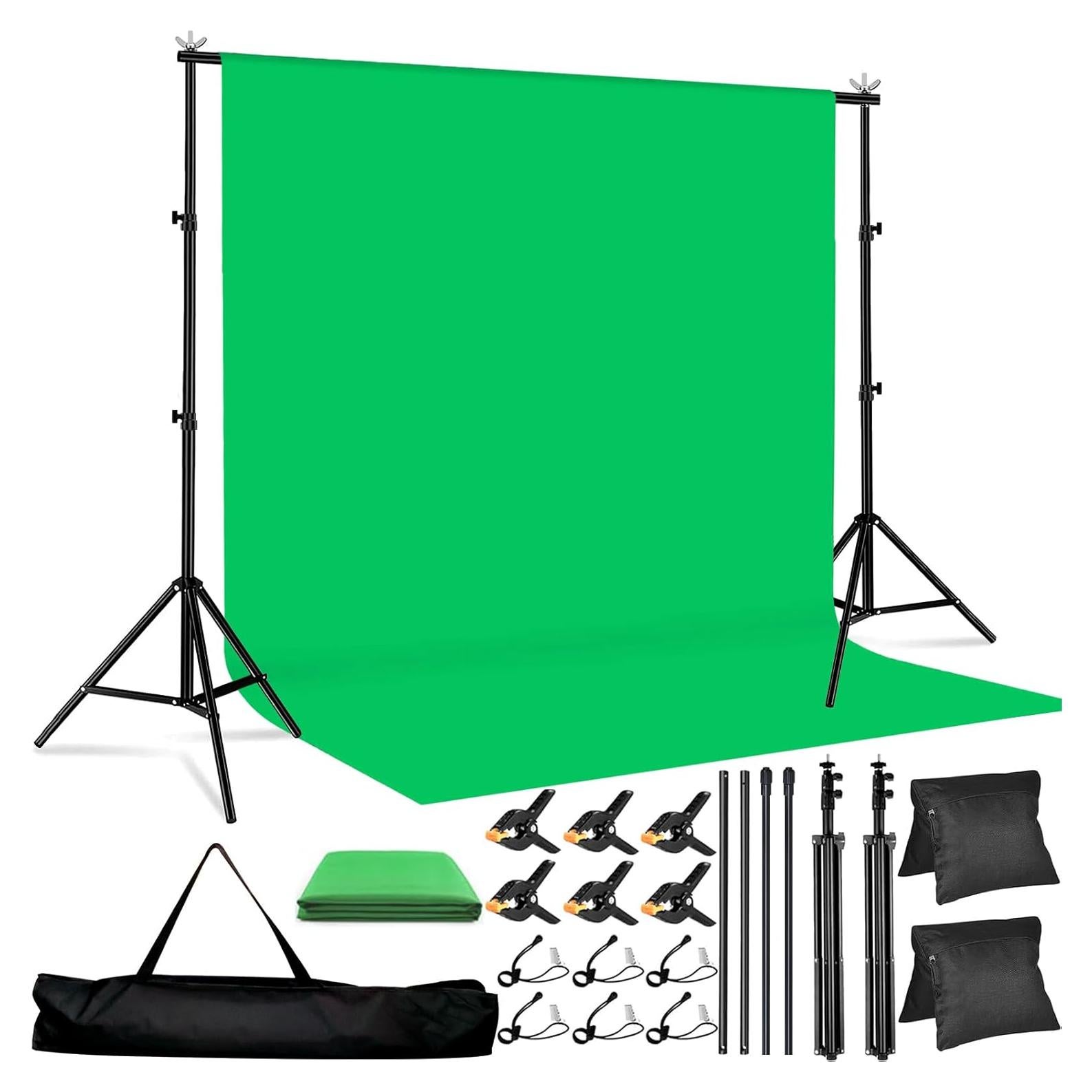 Kit de Fondo Verde 3.05x2.01m LOOWVY con Soporte Ajustable