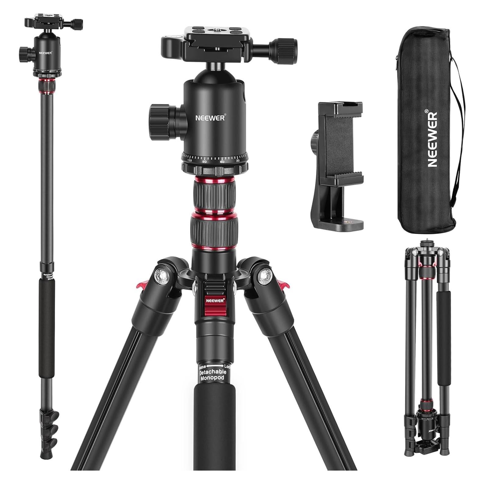 NEEWER 77 inch Camera Tripod Monopod for DSLR, Phone with 360° Panoramic Ball Head, 2 Axis Center Column, Arca Type QR Plate, Compact Aluminum Lightweight Travel Tripod 34lb Max Load, Bag Included